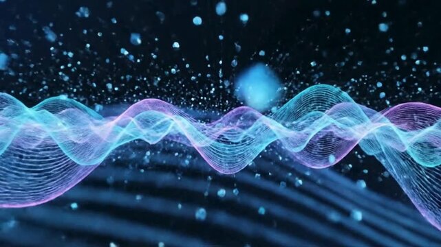 Abstract Digital Wave Background Featuring Glowing Neon Light Particles and Dynamic Fluid Motion for Futuristic Technology Visuals