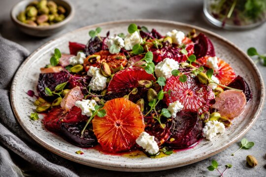 Salade de betterave agrumes pistaches et fromage frais