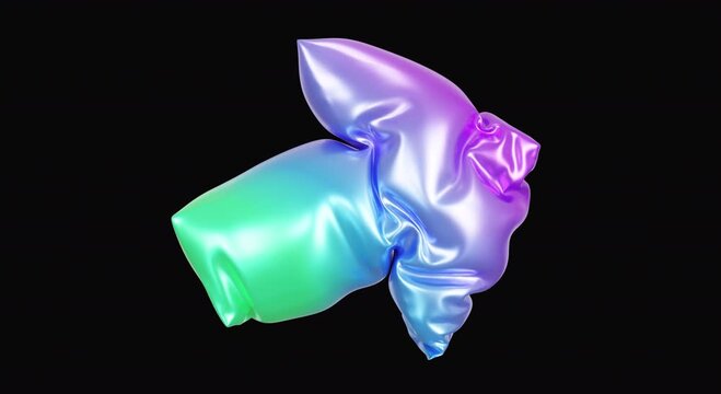 Abstract inflatable balloon arrow shape. Trendy inflated plastic 3D geometric object, motion futuristic animation design on alpha