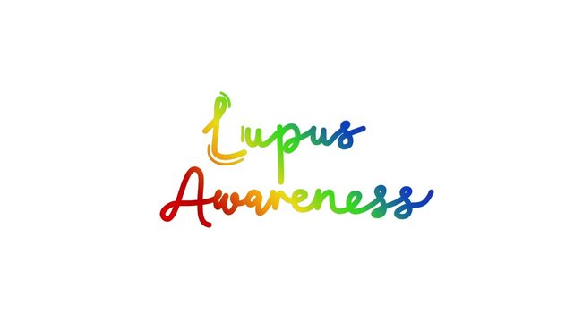 Lupus awareness One line continuous animated typography intro outro animation video, hand drawn calligraphy lettering monoline vintage text  hand drawing outline rainbow type on white background bg ba
