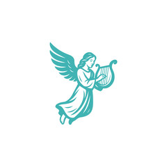 Obraz premium Religious Angel Playing Music Logo