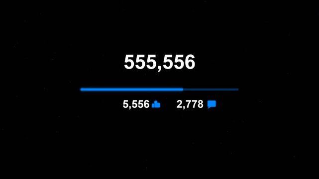 Social media engagement counter showing increasing likes and comments on a dark background display