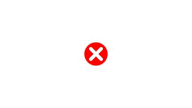 Red cross mark icon animation isolated on white background for user interface and error feedback