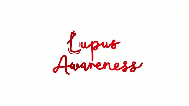 Lupus awareness One line continuous animated typography intro outro animation video, hand drawn calligraphy lettering monoline vintage text  hand drawing outline red type on white background bg backdr