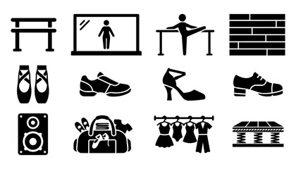 Obraz premium Dance Studio Equipment Silhouette Icon Set