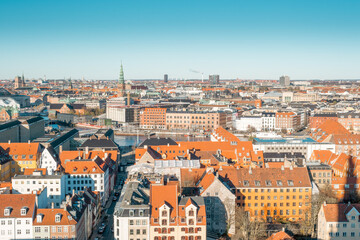 Obraz premium Copenhagen Cityscape, High Angle View, Historic Skyline, Orange Roofs, Capital Region, Denmark