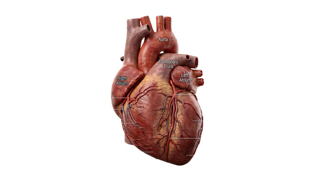 Realistic human heart isolated PNG, detailed anatomical model of the cardiovascular