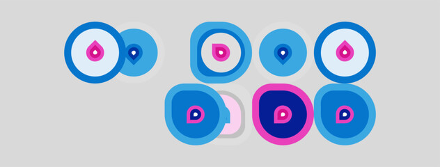 Naklejka premium Colorful stylized eyes, possibly charms, arranged on gray background. Pink, blue hues dominate design, creating playful pattern.