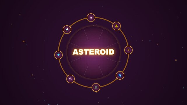 Asteroid mining infographic with circular interface and space exploration icons for game design
