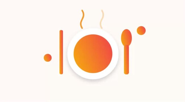 Minimalist Orange Gradient Plate with Utensils Food Icon