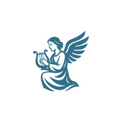 Obraz premium Religious Angel Playing Music Logo
