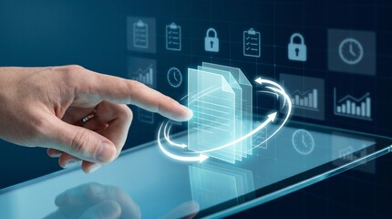 Fototapeta premium Document management system DMS in business. Digital file database, document storage, file management system, business technology, organization