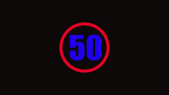 Speed limit 50 sign animation, maximum speed forty concept, clean road safety symbol, modern traffic regulation design, smooth motion graphics, minimalist style, transparent background...