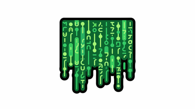 A green digital hand with code on it