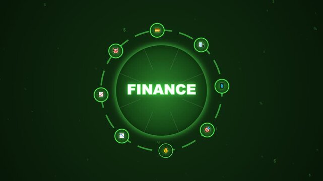 Finance infographic circle with business icons and animated elements for digital data presentation