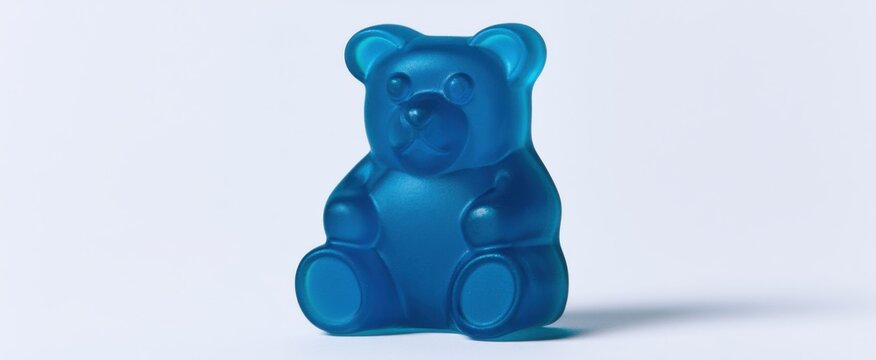 Blue jelly bear on a clean white backdrop, tasty candy delight enjoyed by children and adults, perfect sweet treat for festive occasions and gatherings