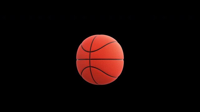 Stylized animation of a basketball bouncing and landing back, 3d loopable render with alpha channel