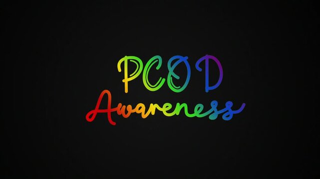 PCOD awareness One line continuous animated typography intro outro animation video, hand drawn calligraphy lettering monoline vintage text hand drawing outline rainbow type on black background bg back