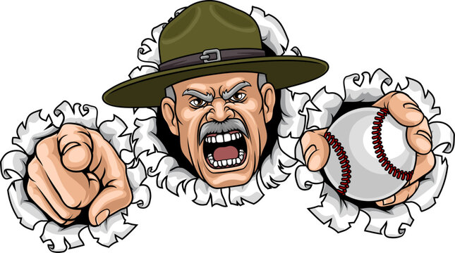 Drill Instructor Sergeant Bootcamp Baseball Mascot