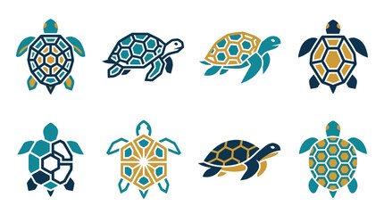 Colorful turtle icons in various poses. © pratama yudi