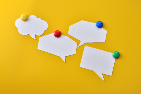 Speech bubbles communication concept with blank chat messages on colorful background