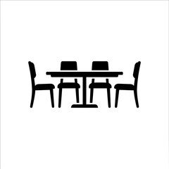 Fototapeta premium Dining table and chairs black vector icon