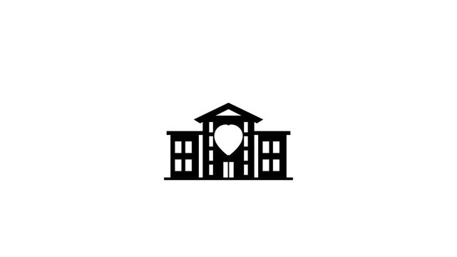Building icon featuring a heart shape signifies community engagement and a commitment to local residential development projects within a professional urban planning context.