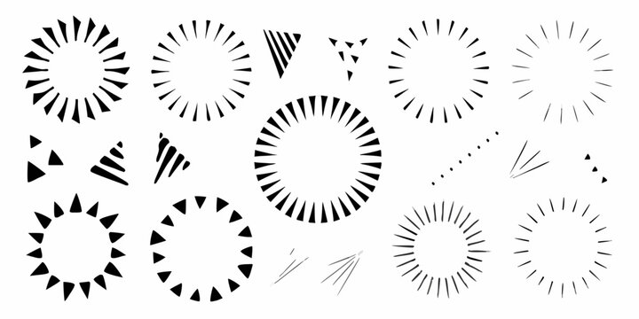 Radial line patterns and triangular shapes black and white vector illustration