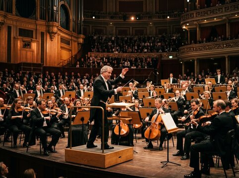 Symphony Orchestra Conductor Concert Hall Stage  
