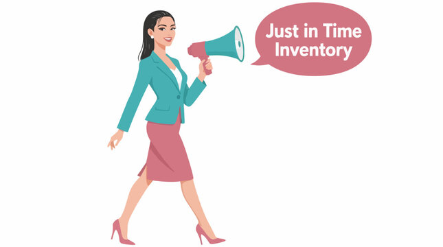 Businesswoman announcing just in time inventory concept.