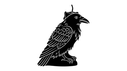 Black Crow Silhouette Candle: A striking black crow silhouette shaped into a candle, perched on a base, its details finely rendered, symbolizing mystery and dark allure. © hasem