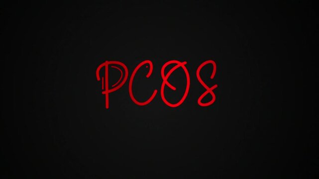 PCOS  One line continuous animated typography intro outro animation video, hand drawn calligraphy lettering monoline vintage text on background, hand drawing red type on black background bg neon