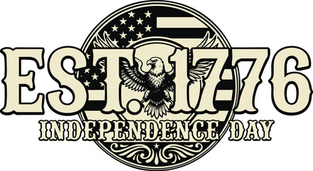 Obraz premium Vintage EST. 1776 Independence Day Vector Design | Distressed Bald Eagle Patriotic Badge