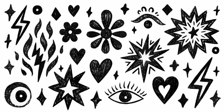 Mystical Symbols And Occult Motifs Black Vector Illustration On White Background