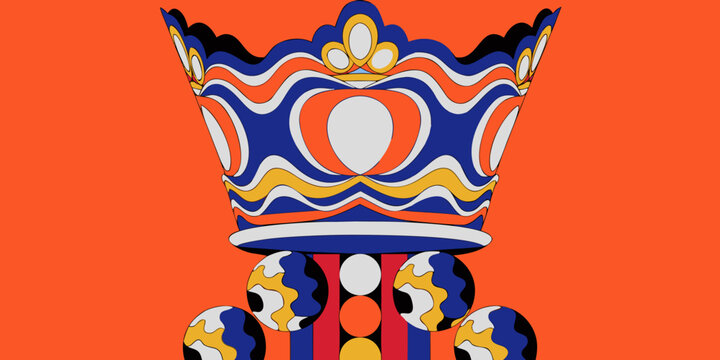 Crown with intricate patterns and a bold orange background intricate background illustration heraldry monarchy nobility symbolism tradition elegance prestige authority ceremony festivity