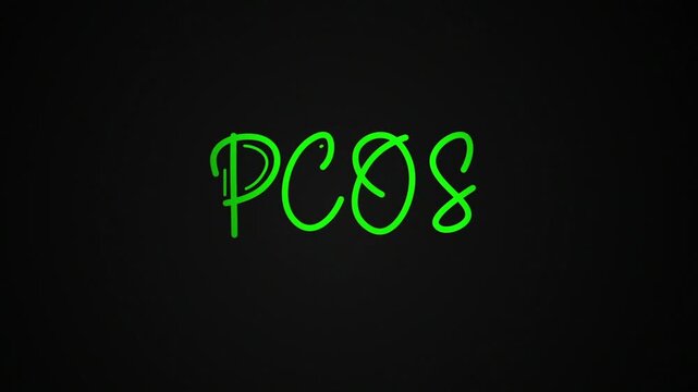 PCOS  One line continuous animated typography intro outro animation video, hand drawn calligraphy lettering monoline vintage text on background, hand drawing green type on black background bg neon