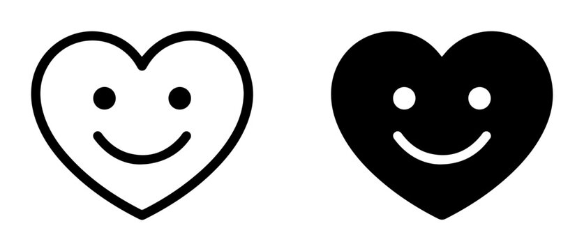 Happy Heart Icons, Simple Smile Face Symbols, Love Emotion Graphics, Vector Art