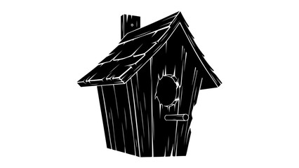 Rustic Birdhouse Silhouette: A charmingly rustic birdhouse, depicted in a bold black silhouette, stands as a simple shelter, evoking a sense of nature and home. © hasem