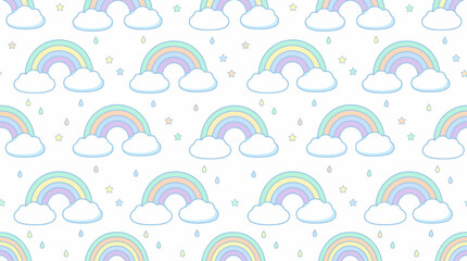 Fototapeta premium Set of minimalist nursery wall art prints featuring a cactus, sailing boat, and rainbow cloud in soft pastel colors. Ideal for children's rooms, nursery decor, baby room decoration, and printable wall