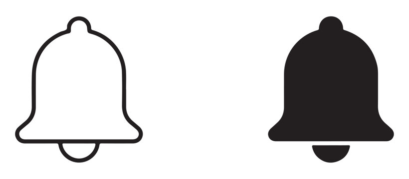 notification bell in two styles outline and filled silhouette symbolizing alerts and communication on digital platforms and devices