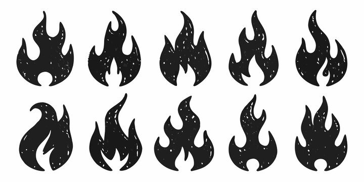 Fire Flame Silhouettes Black Vector Graphics On White Background