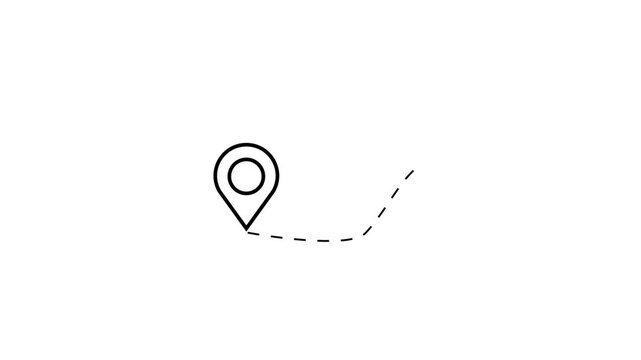 Map pin route line animation connecting two points for navigation and travel guide.
