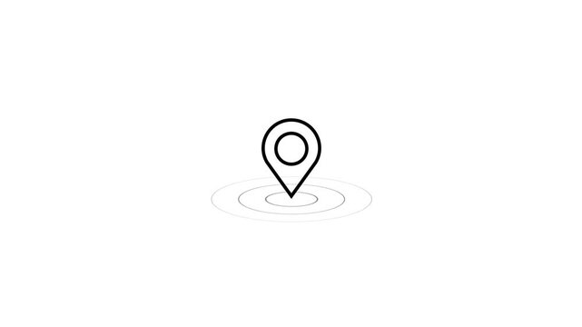 Location pin pointer animation centered on white background dynamic pulsing effect.