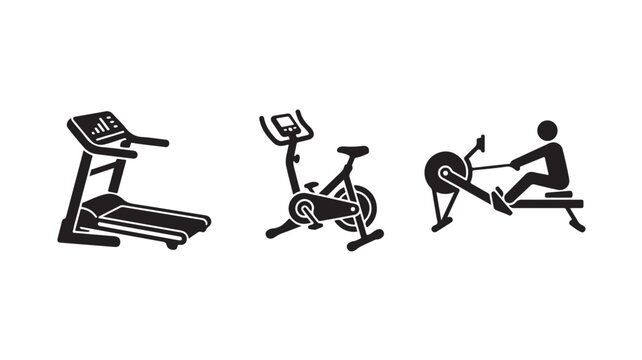 Gym Equipment Icons Treadmill Exercise Bike Rowing Machine For Fitness Concepts
