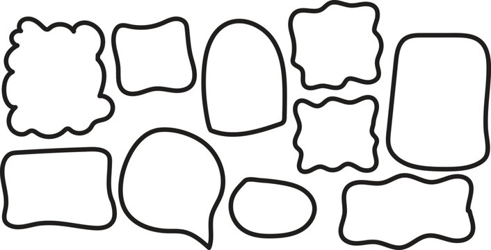 Minimal black thin line speech bubble contour frames isolated on white background, classic monochrome hand drawn text box contours layout pack, standard crisp stencil vector graphics