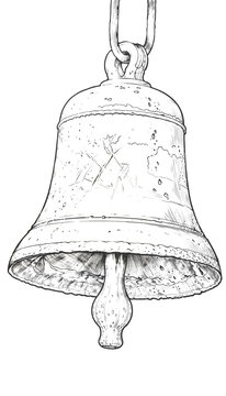 Antique hanging bell with weathered surface and time-worn texture &mdash; symbol of spiritual call, tradition, and solemn moment in religious and cultural life