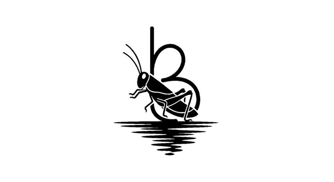 Minimalist black cricket logo design with reflection.