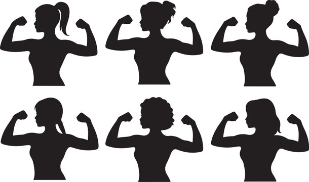 Silhouette woman flexing arms strong pose