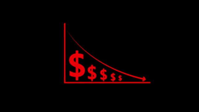 Cost wording on decrease money with down arrow. Cost Management, Economy recession, low budget, Effective business, motion graphic of Cost reduction concept.