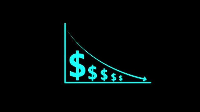 Cost wording on decrease money with down arrow. Cost Management, Economy recession, low budget, Effective business, motion graphic of Cost reduction concept.